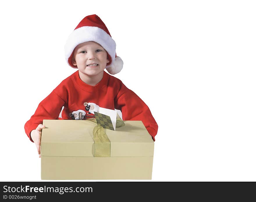 Child giving a present and happy. Child giving a present and happy