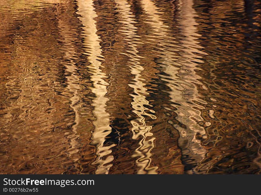 Water reflection image of trees, autumn colors, an abstract. Water reflection image of trees, autumn colors, an abstract