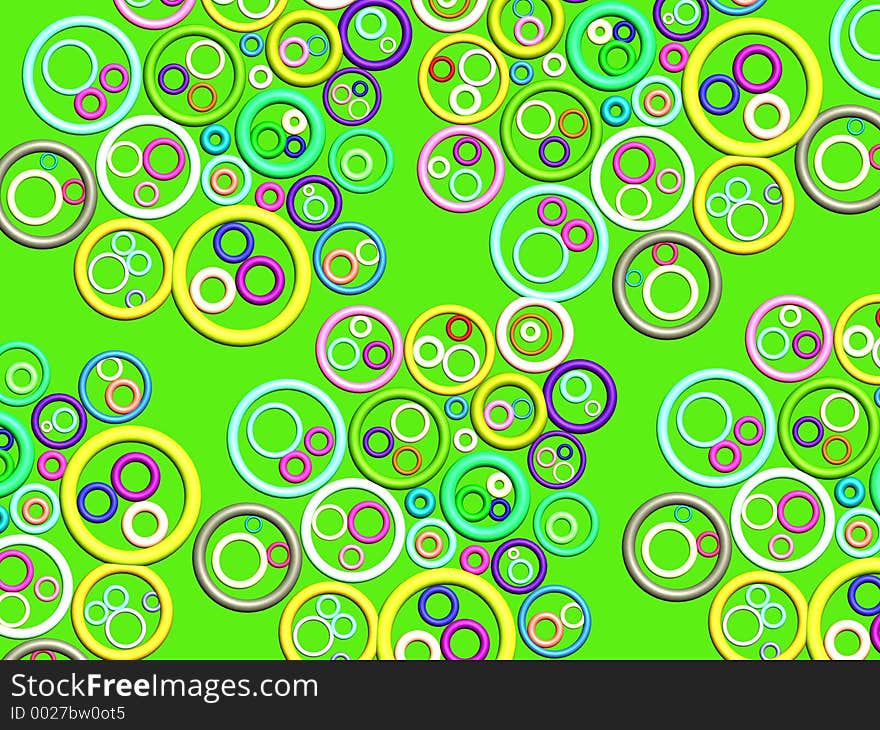 3D - colorful rings pattern on bright green. 3D - colorful rings pattern on bright green