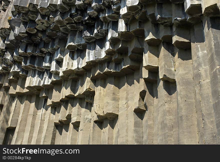 Rock's formations in Svartifoss waterfall, South Iceland