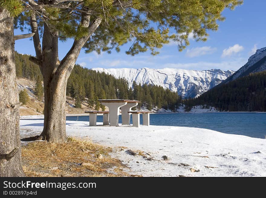 A mountain lake in winter