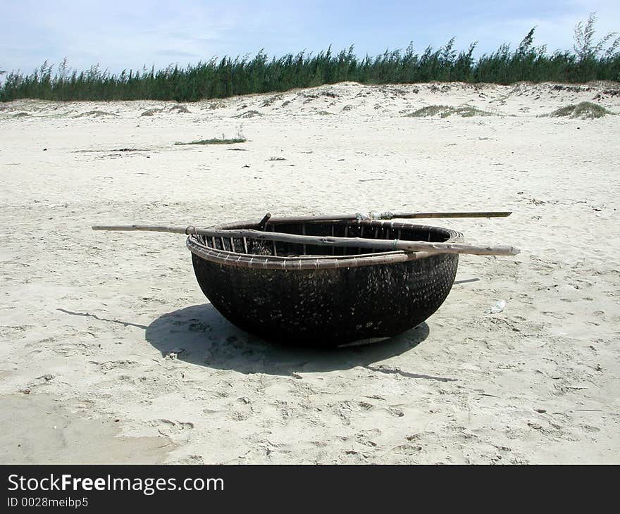 Picture of a homemade fishingboat at China beach. Picture of a homemade fishingboat at China beach