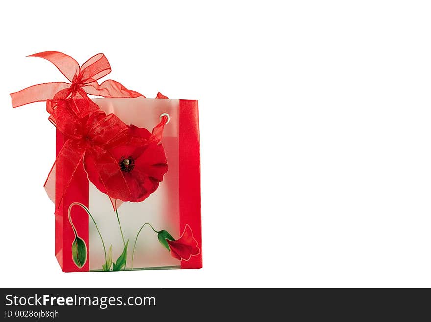 Red gift bag with a bows