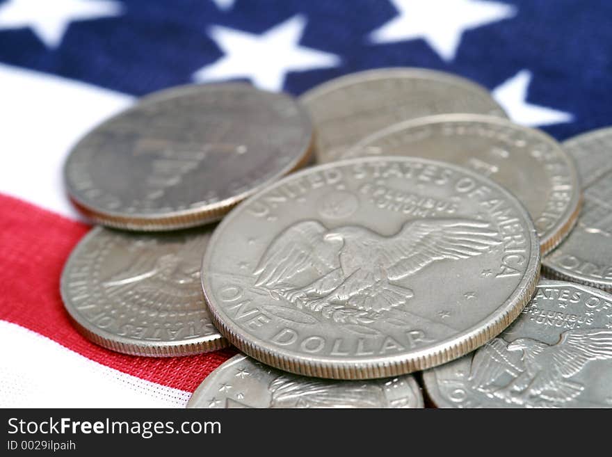 Coins and flag. Coins and flag