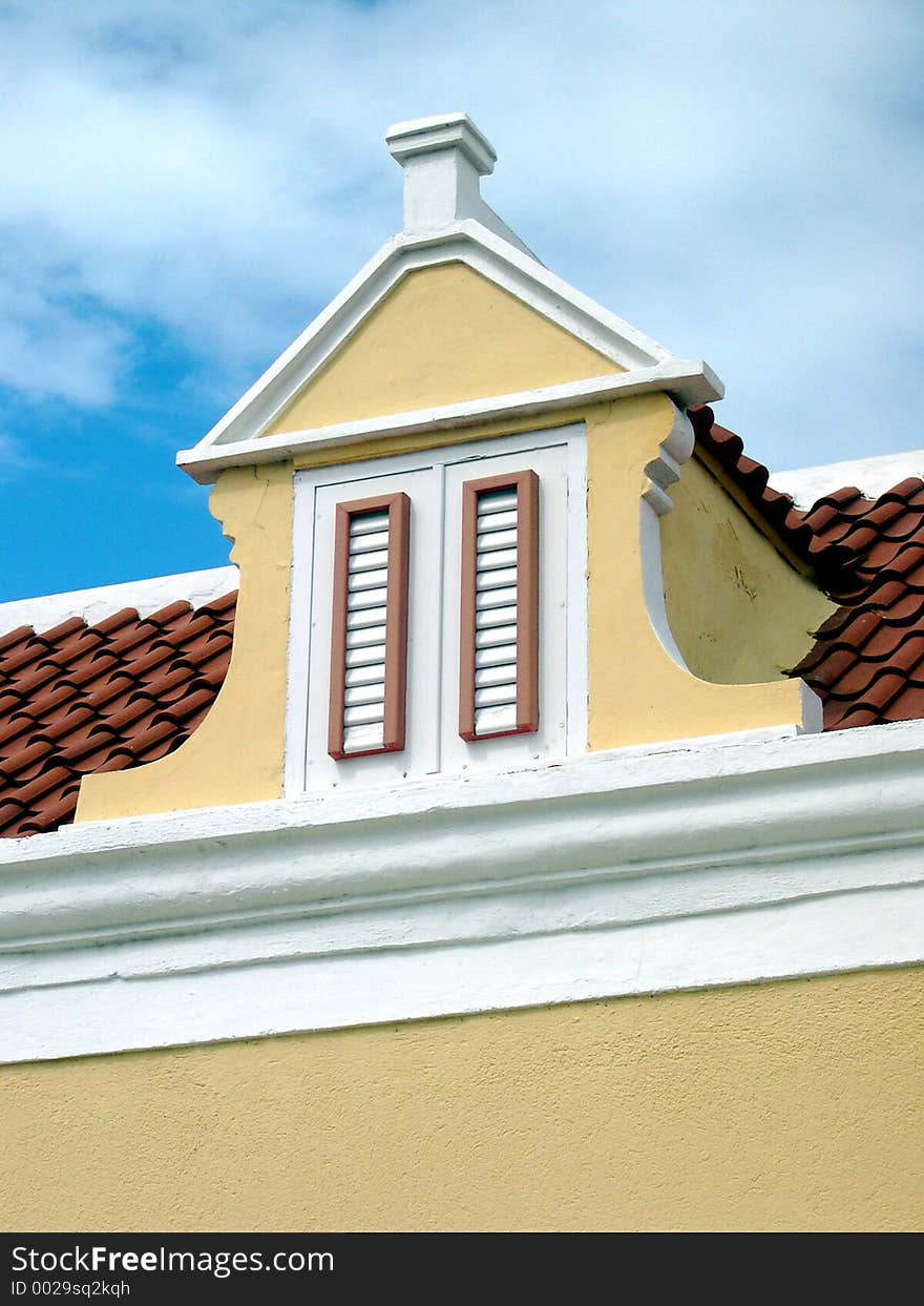 Caribbean Roof Top. Detail of an old Aruban house downtown Oranjestad, Aruba.