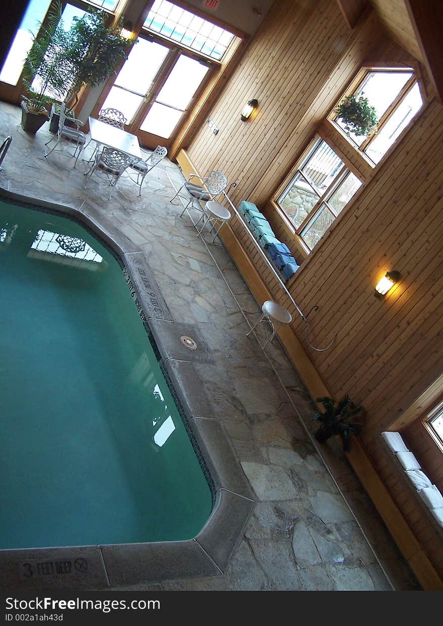 Indoor swimming pool at resort.