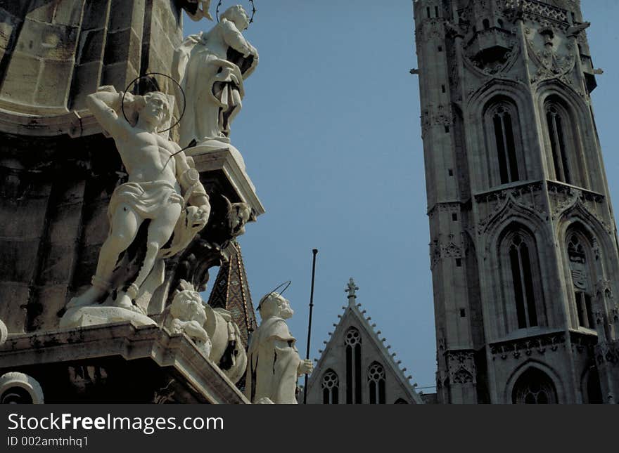 Sculptures on entrance of European Church. Sculptures on entrance of European Church