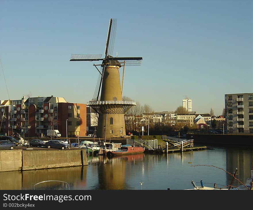 Windmill in Holland landscape