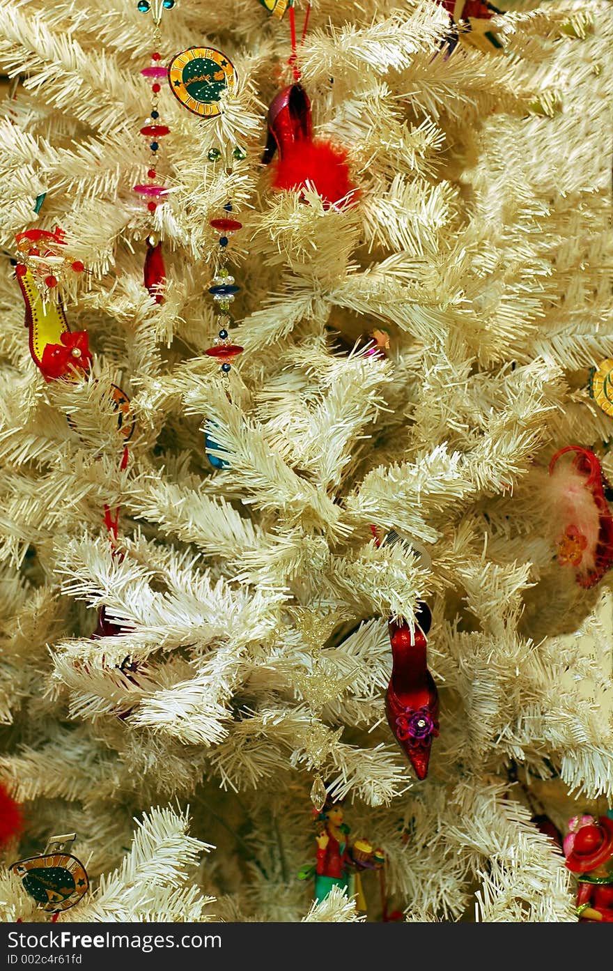 White tree branches with ornaments. White tree branches with ornaments