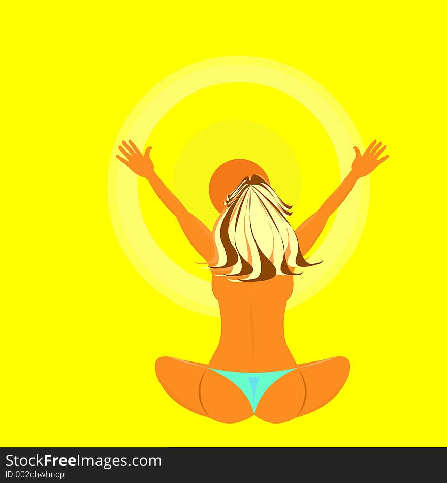 Blonde beauty basking in the golden sunshine wearing aqua bikini bottom- sketch art. Blonde beauty basking in the golden sunshine wearing aqua bikini bottom- sketch art