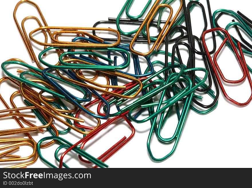 Colorful paper clips, isolated on a white background. Colorful paper clips, isolated on a white background