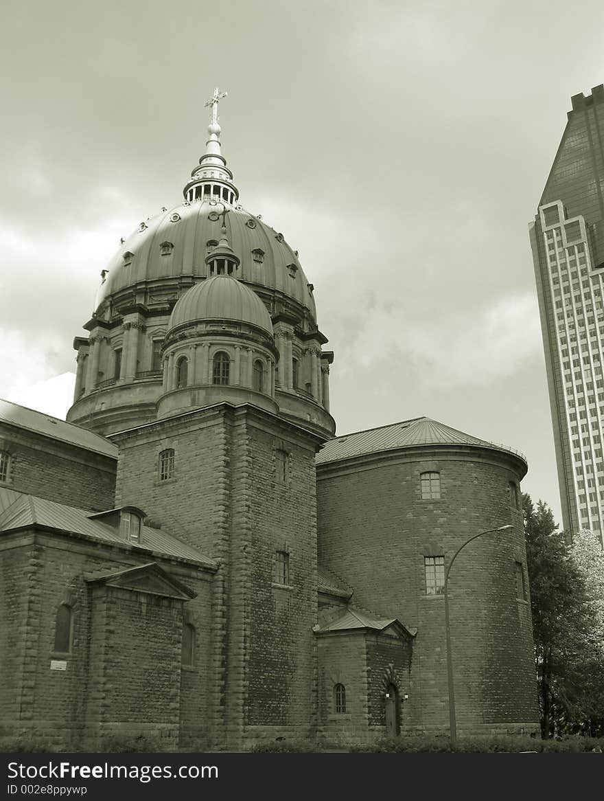 Church in Montreal in sepia.