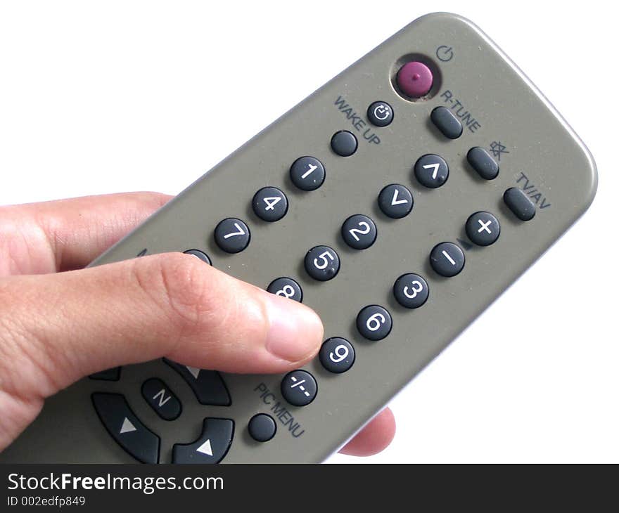 Hand holding remote control