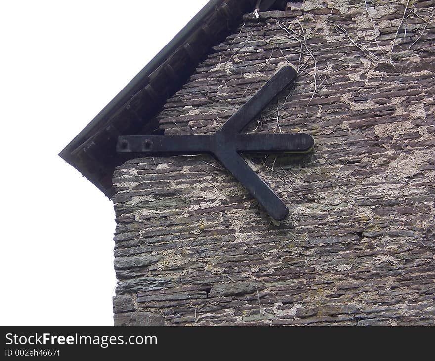 Metal tie on barn at Llanvihangel Court, Pandy, Wales. Metal tie on barn at Llanvihangel Court, Pandy, Wales