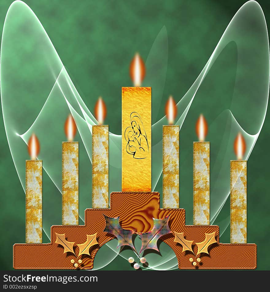 Seven candles on steps with a veil background. Seven candles on steps with a veil background