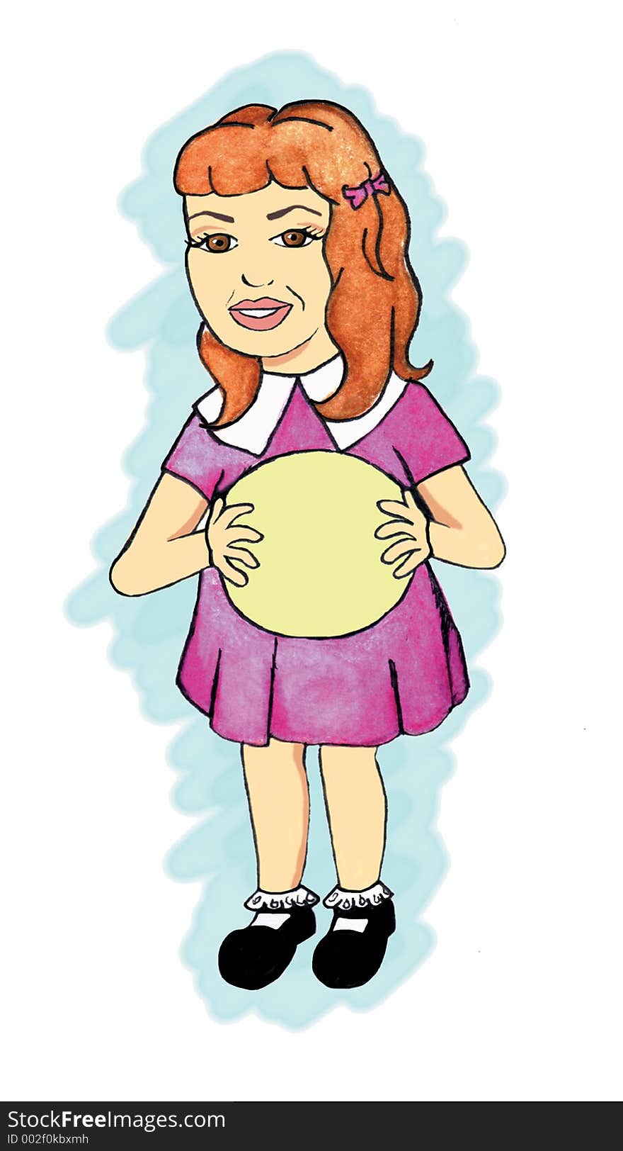 This illustration depicts a young girl holding a ball. This illustration depicts a young girl holding a ball.