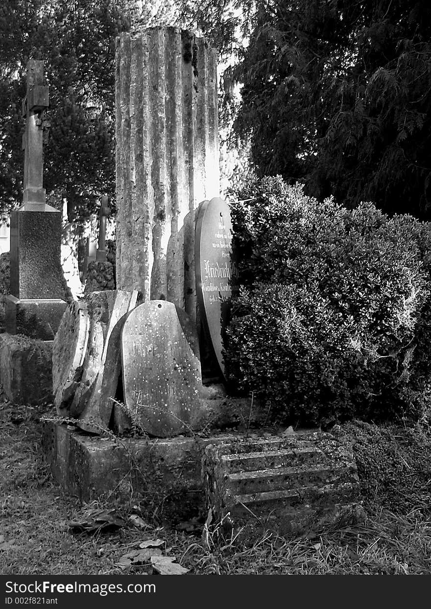 Old column in cementry in black and white. Old column in cementry in black and white