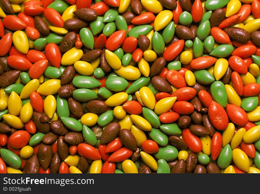 Candy coated sunflower seeds flat shot from above. Candy coated sunflower seeds flat shot from above