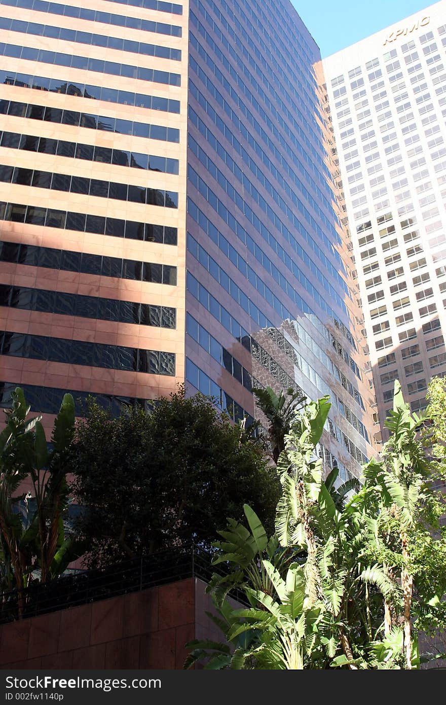Shot of skyscrapers in downtown los angeles. Shot of skyscrapers in downtown los angeles