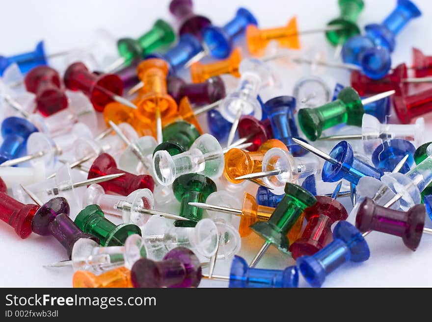 Colorful push pins close-up