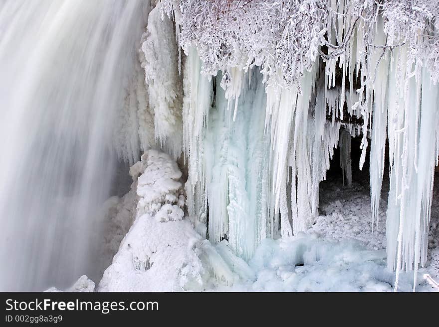 Minnehaha Falls, Minneapolis, Minnesota turning to ice. Minnehaha Falls, Minneapolis, Minnesota turning to ice