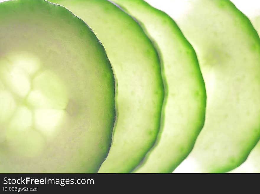 Close-up sliceds of cucumber.