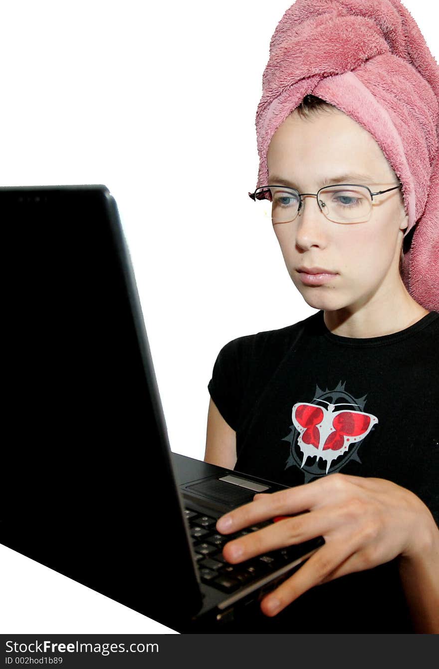 A young female with a laptop