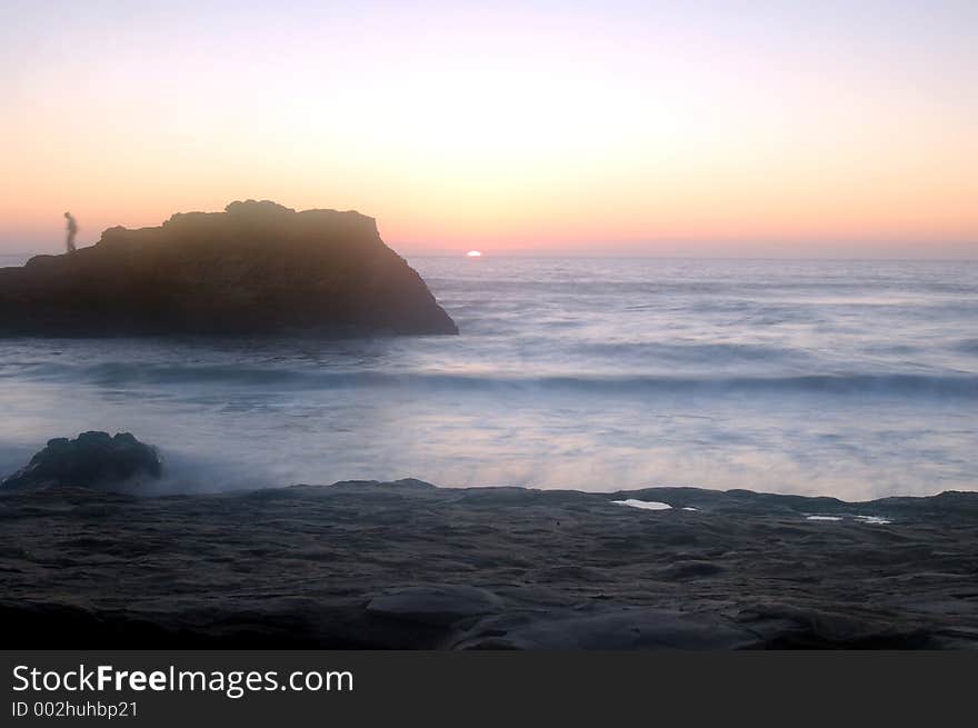 Misty long exposure sunset on the California coast. Misty long exposure sunset on the California coast