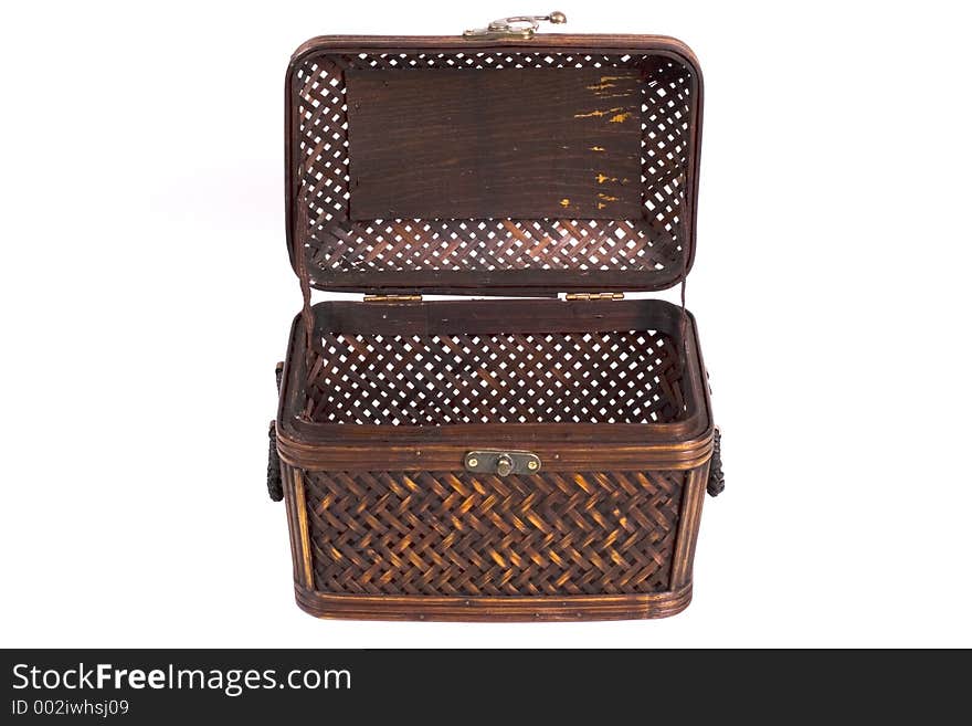 A rattan box - open. A rattan box - open