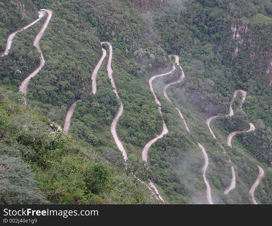 The winding road leading to the Inca city of Machu Piccu, in Peru. The winding road leading to the Inca city of Machu Piccu, in Peru