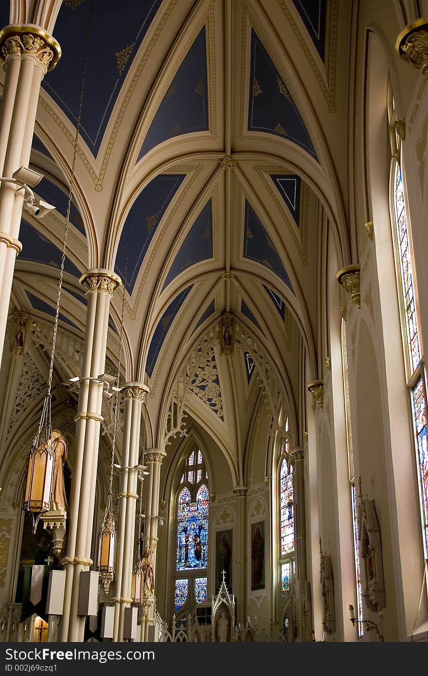 Stock photograph of the interior of a small catholic basilica. Stock photograph of the interior of a small catholic basilica