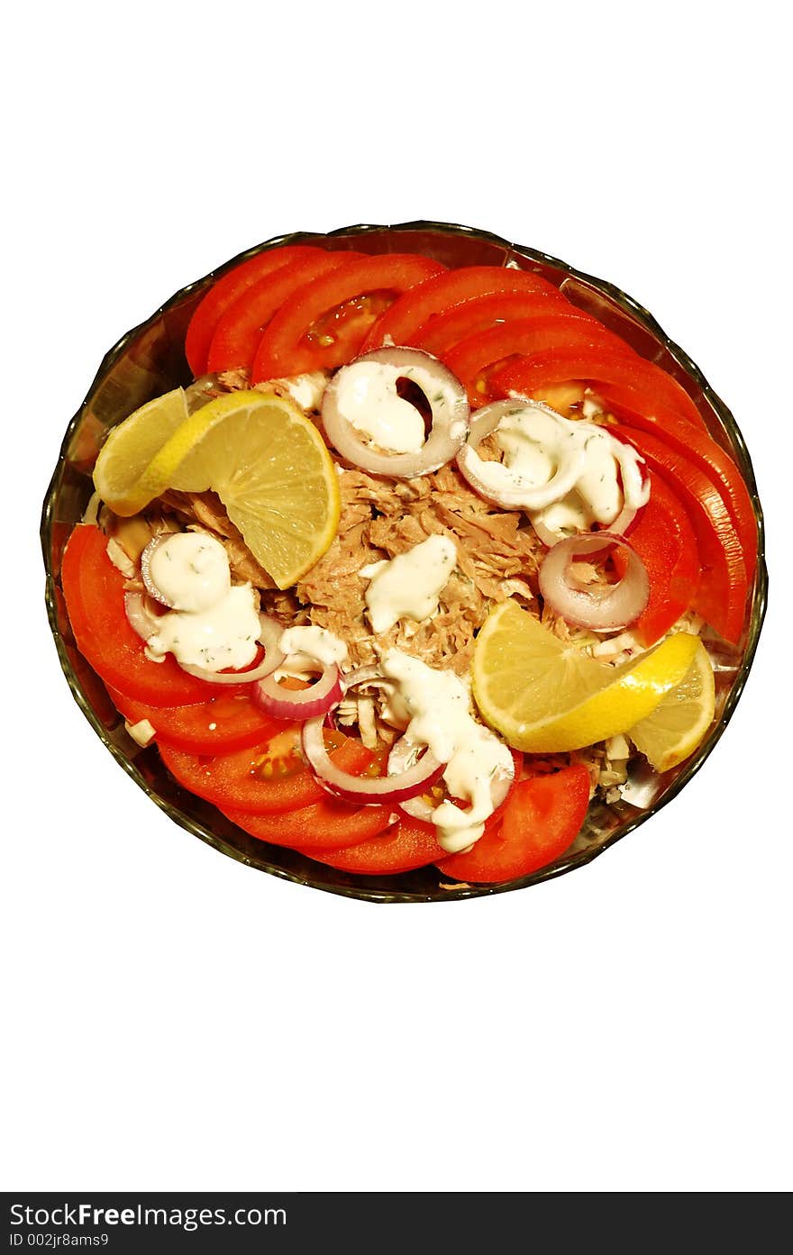 Menu dish, isolated-tuna salad and tomatoes