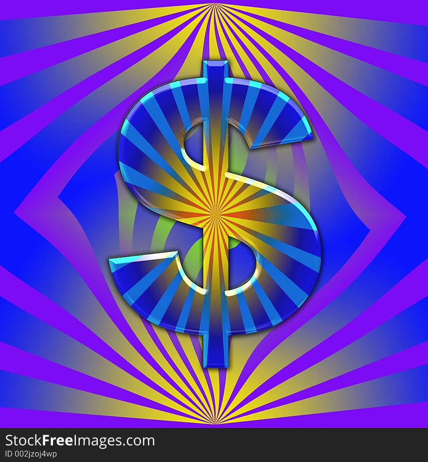 A dollar sign displays a bright colorful pattern against a colorful background. A dollar sign displays a bright colorful pattern against a colorful background