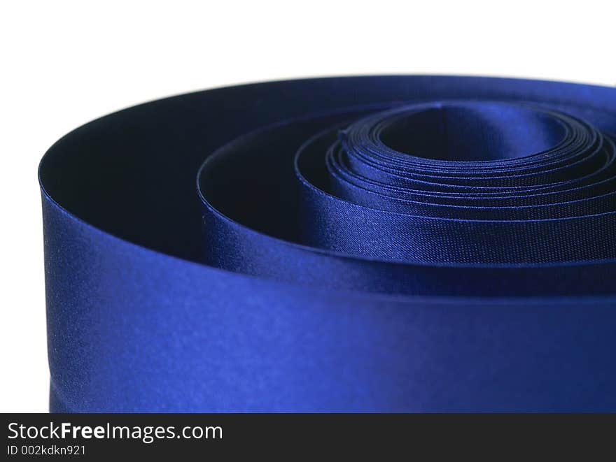 Blue curly satin ribbon. Blue curly satin ribbon