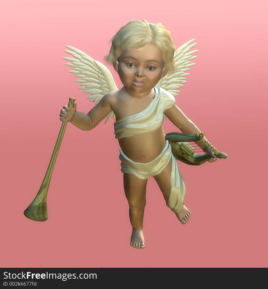 Valentine Cherub holding a horn and a harp. Valentine Cherub holding a horn and a harp