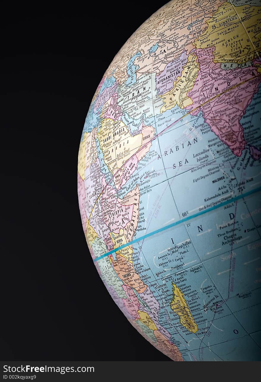 A section of a globe in vertical format. A section of a globe in vertical format