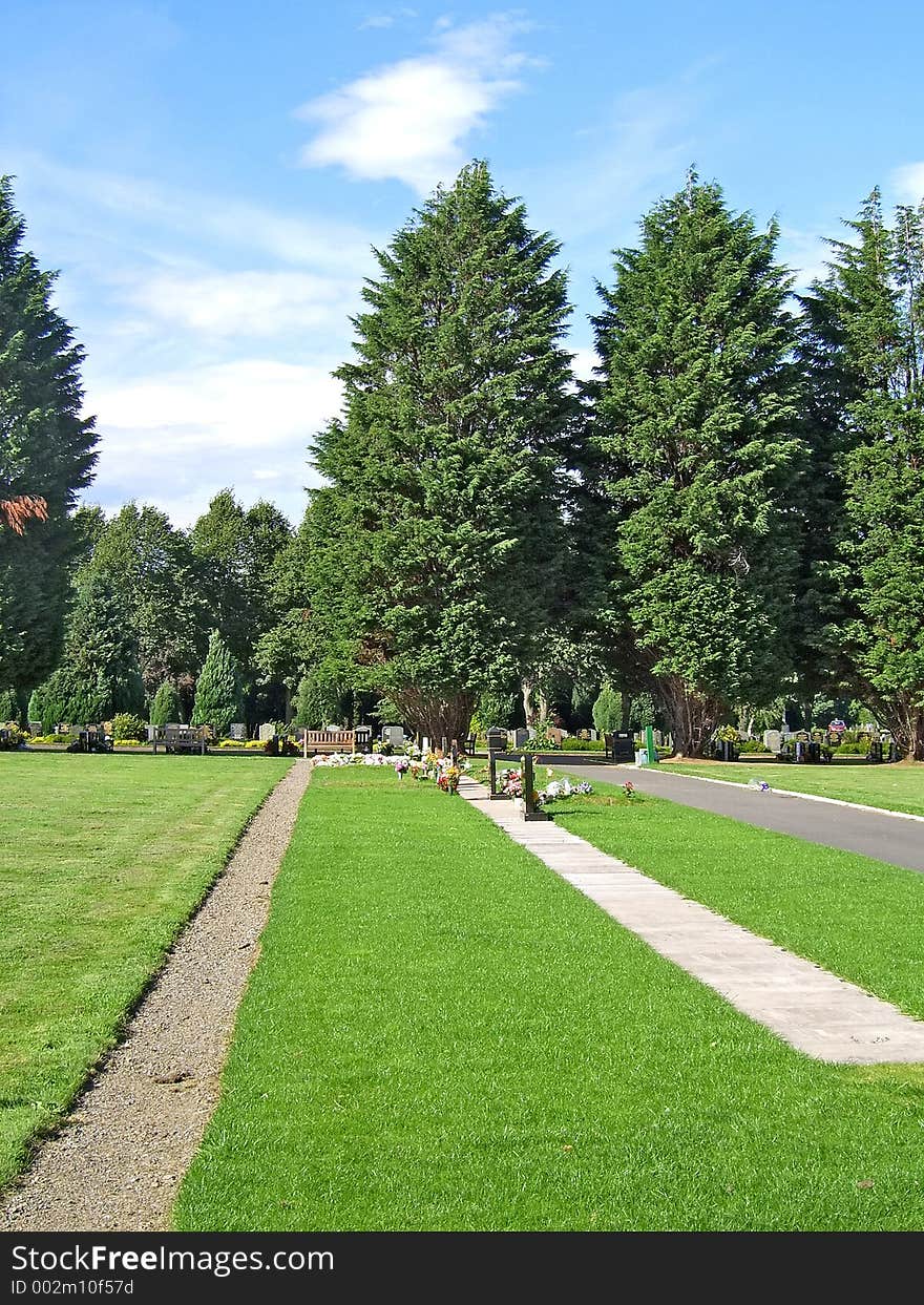 Manicured gardens in a cemetary. Manicured gardens in a cemetary