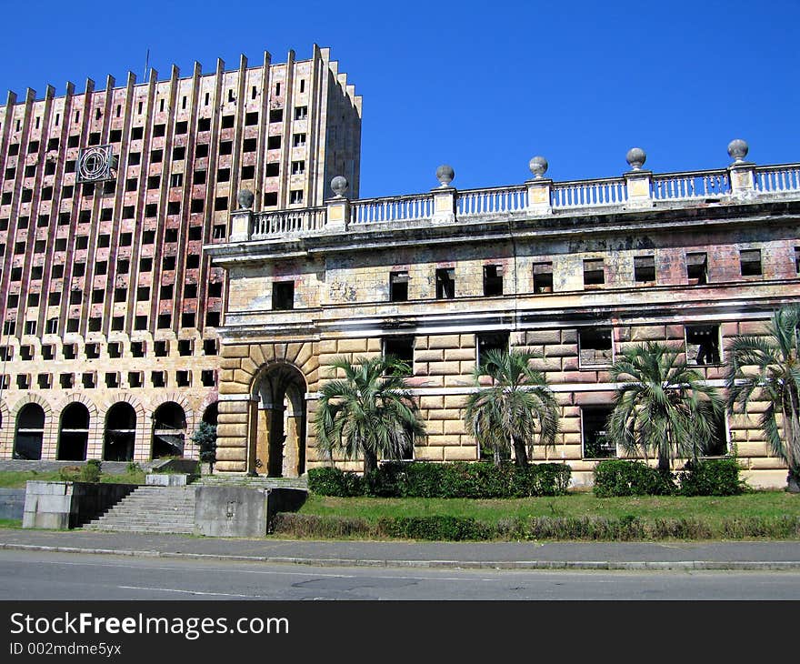 Fired government building (Sukhum, Abkhazia)