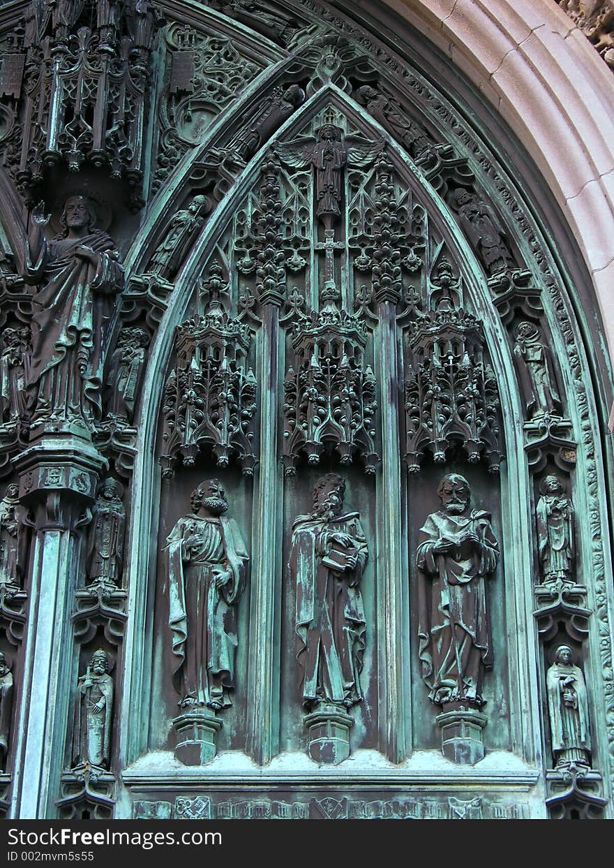 Closeup of Door details on church.