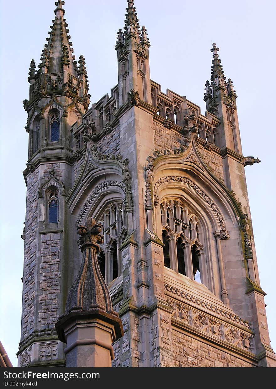 Church tower in sunlight