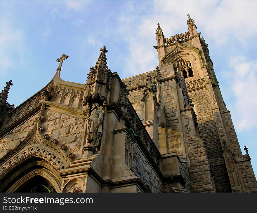 Looking up at church and sky. Looking up at church and sky.