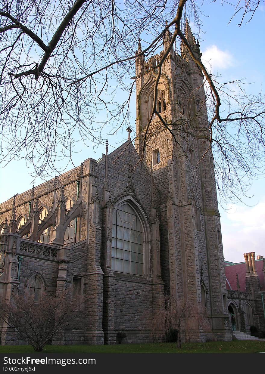 Church and tower in late fall. Church and tower in late fall.