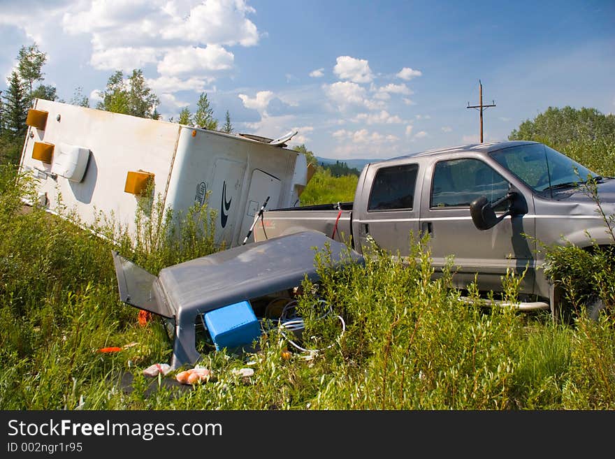 A truck and trailer hit the ditch in the Yukon Territories, Canada. A truck and trailer hit the ditch in the Yukon Territories, Canada.