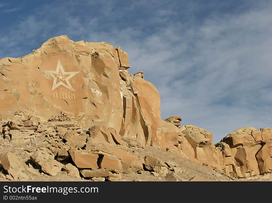 Freedom - giant star with word freedom carved into rock in the middle of nowhere, wyoming