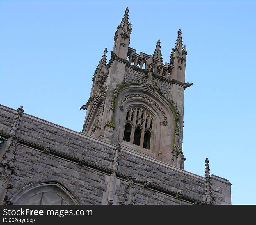 Church tower and blue sky.