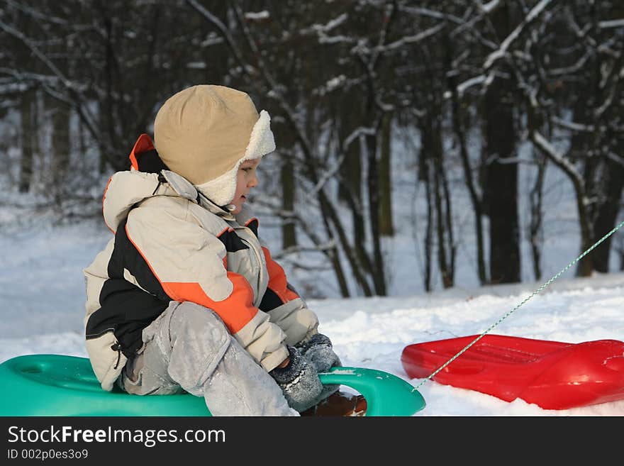 Little boy on snow. Little boy on snow