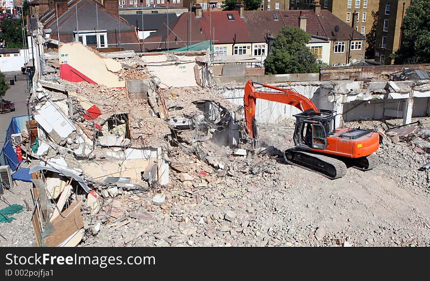 Digger on Demolition Site. Digger on Demolition Site