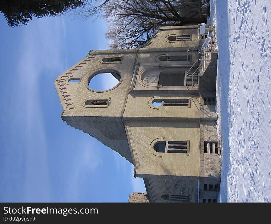 This image depicts the burned down monastary in St. Norbert, Manitoba, Canada.