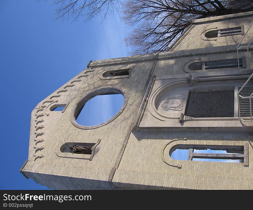 This image depicts the monastary ruins in St. Norbert, Canada.