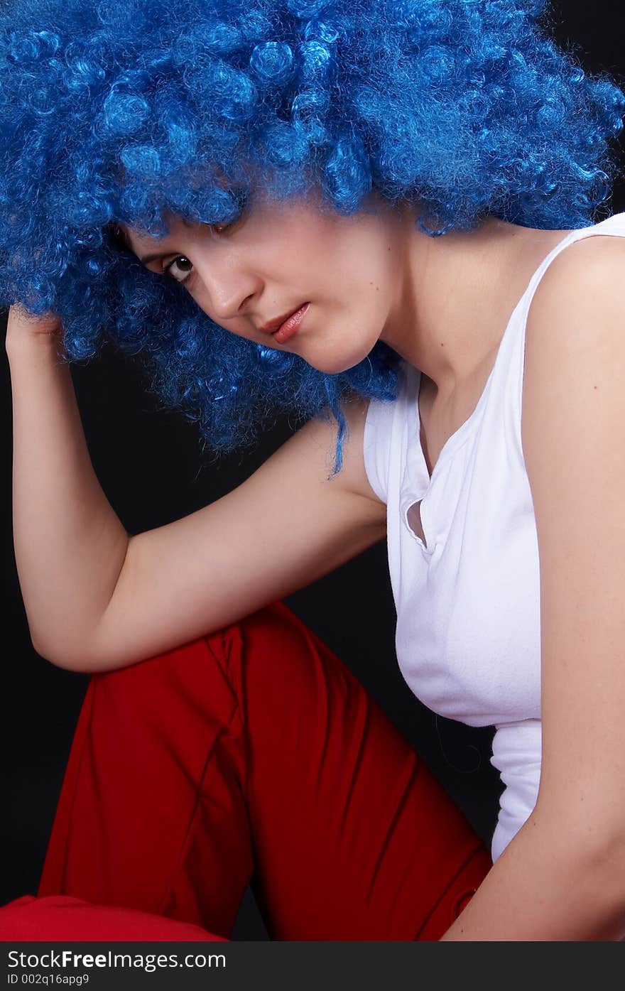 Nice girl with blue clown hair. Nice girl with blue clown hair